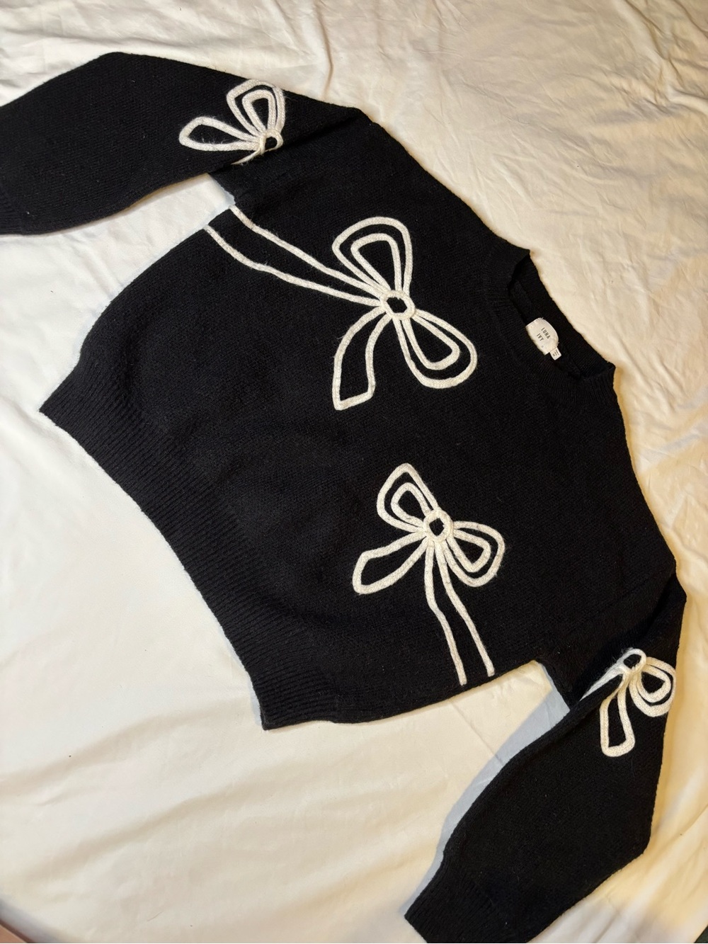 Luna Ivy Black Bow Sweater Women’s Medium Coquette Ribbon Knit